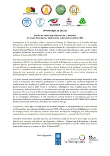 28 novembre 2024: Atelier de validation nationale de la nouvelle Stratégie Nationale de Lutte Contre la Corruption 2025-2030